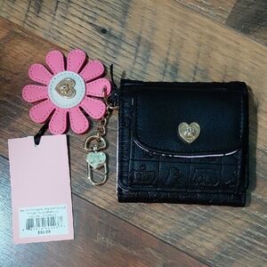Juicy Couture Black & Pink Bi-Fold Wallet with Pink Flower Key Charm